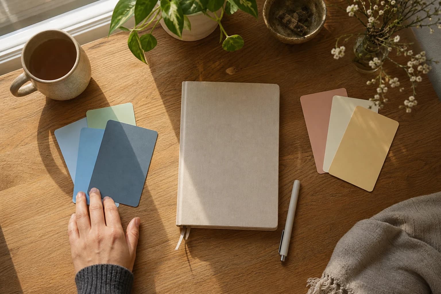 Tarjetas de opciones sobre un escritorio tranquilo
