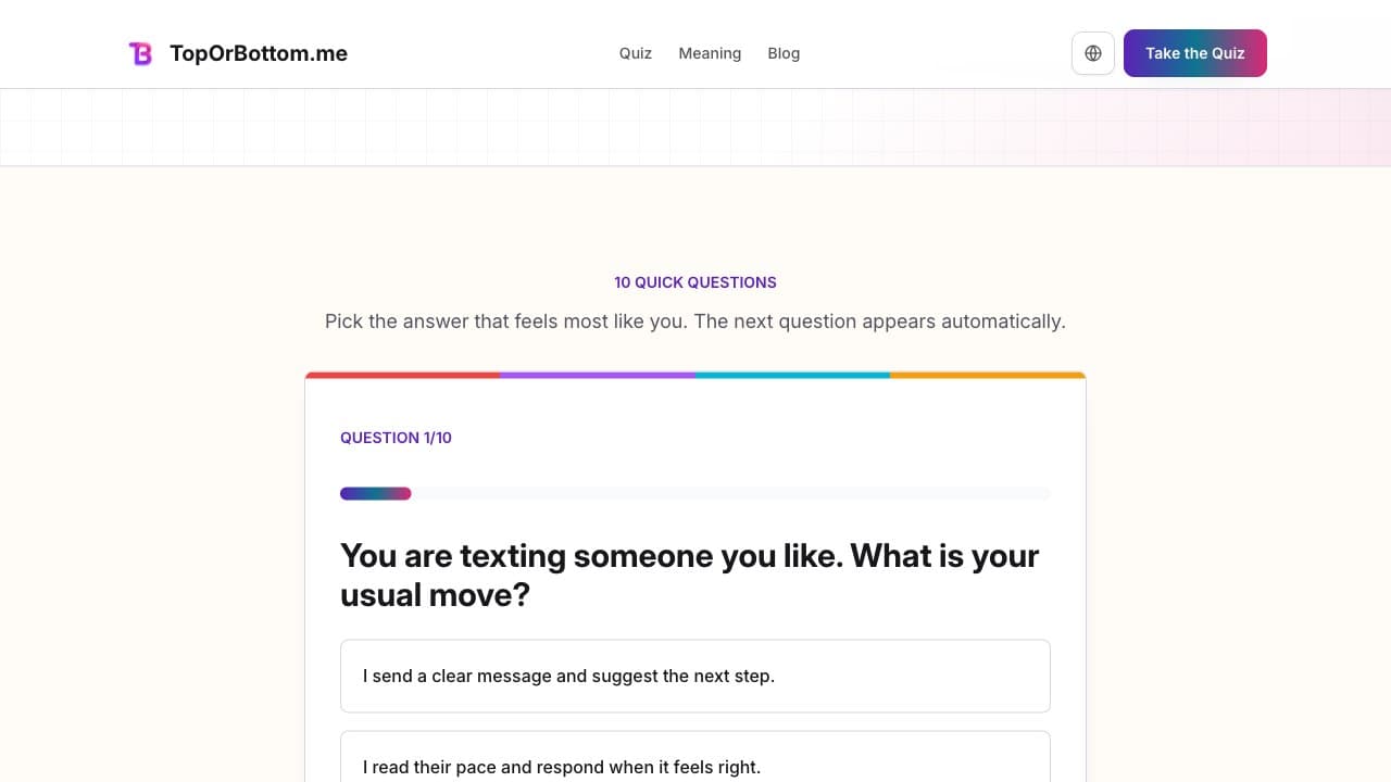 A TopOrBottom.me quiz question card with multiple answer choices