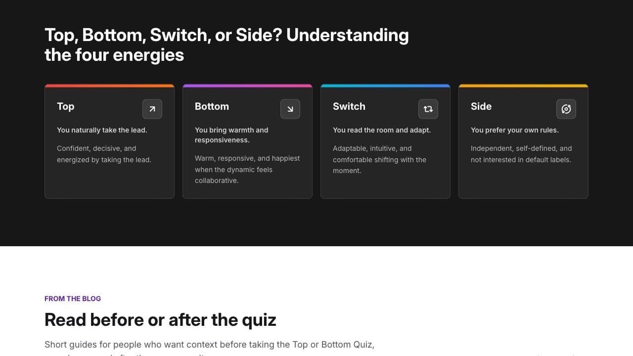 TopOrBottom.me result type cards for Top, Bottom, Switch, and Side