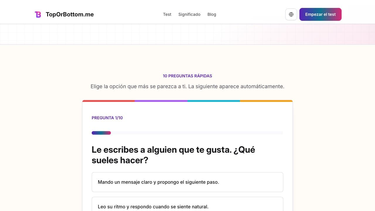 Tarjeta de pregunta del Test Top o Bottom con varias respuestas