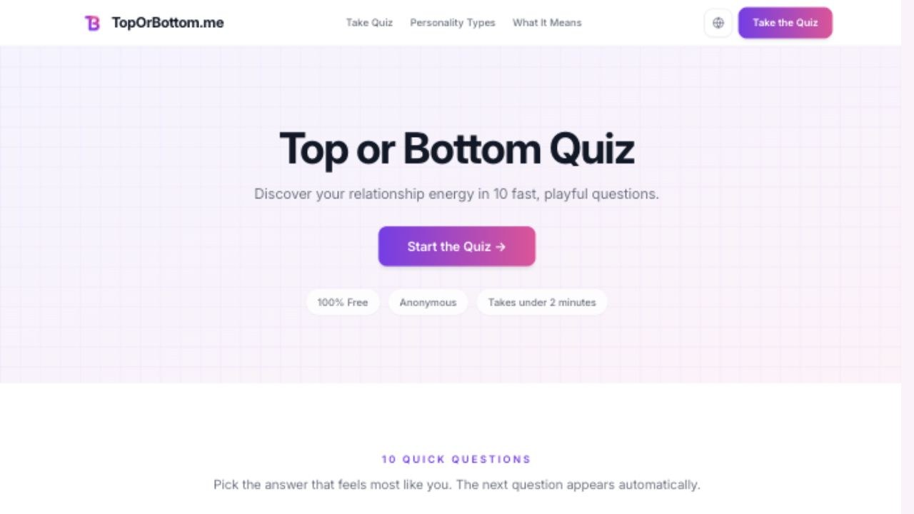 TopOrBottom.me homepage showing the Top or Bottom Quiz start area