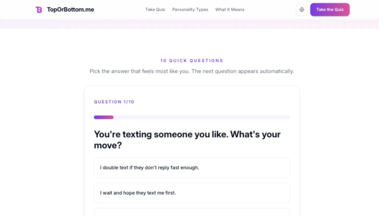 A TopOrBottom.me quiz question card with multiple answer choices