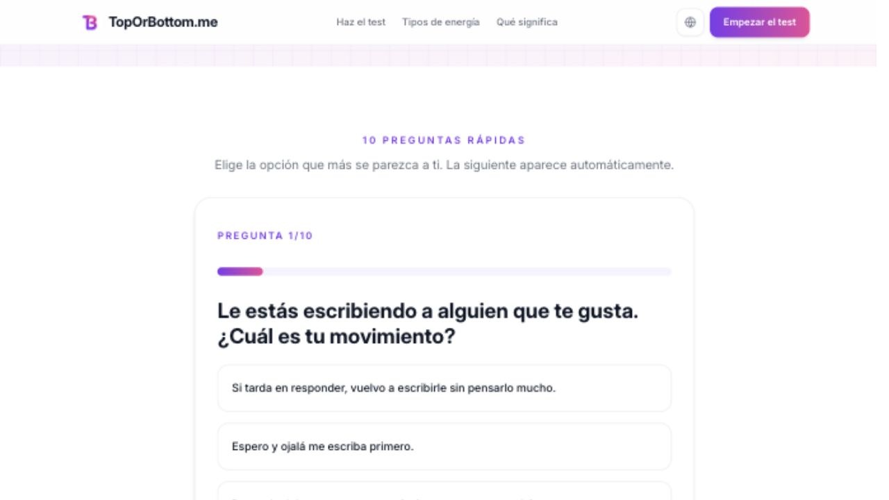 Tarjeta de pregunta del Test Top o Bottom con varias respuestas