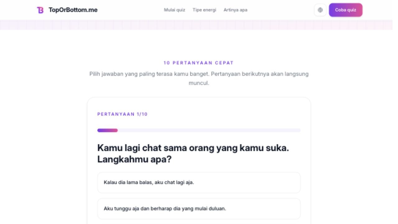 Kartu pertanyaan Tes Top atau Bottom dengan beberapa pilihan jawaban