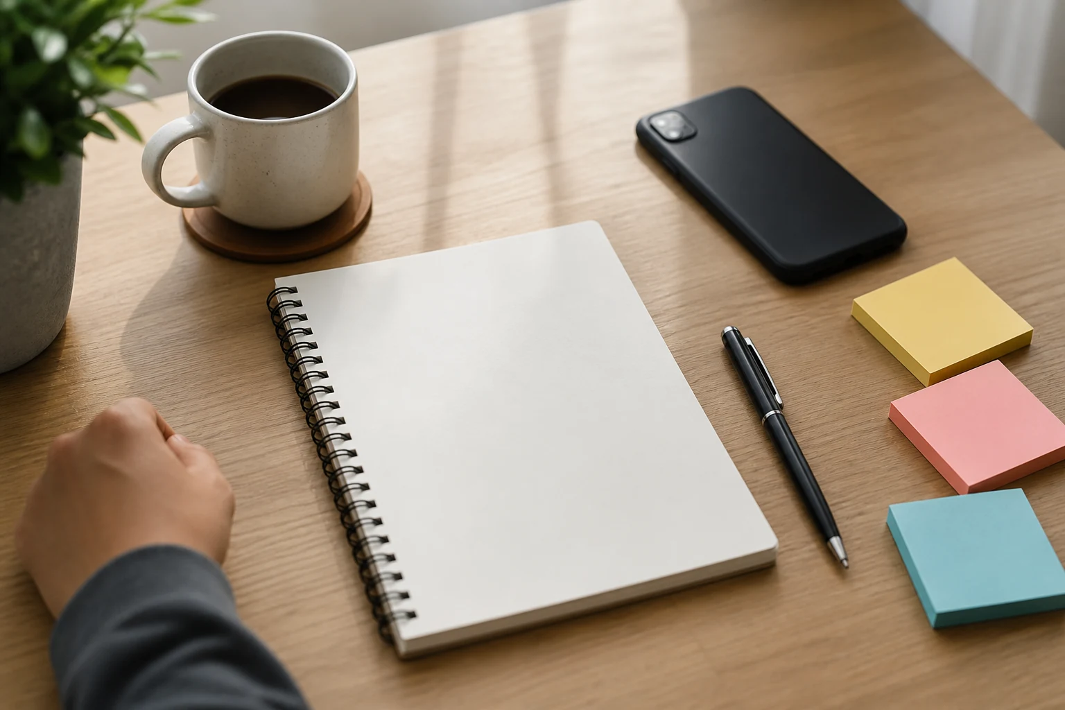 Notebook beside a phone for self-reflection