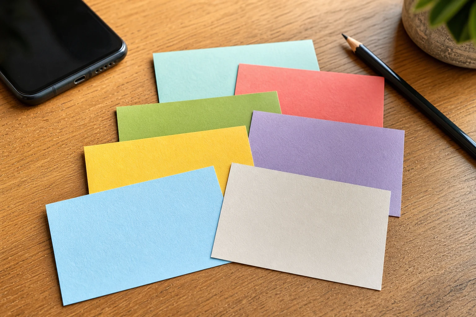 Colored cards arranged as a score mix