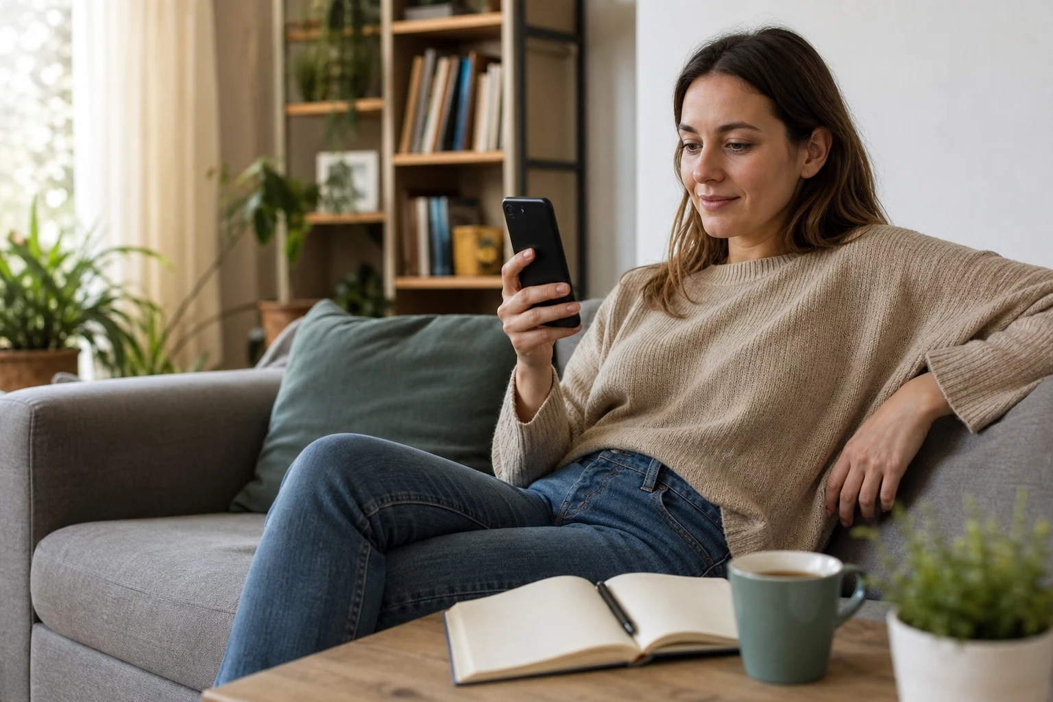 Ruhige Quiz-Reflexion am Smartphone
